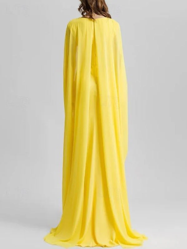 Sheath/Column Floor Length Sleeveless V Neck Wedding Guest Dresses Stretch Chiffon with Shawl - Image 3