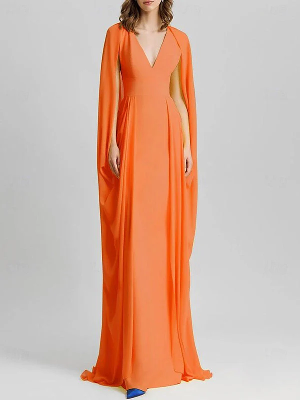 Sheath/Column Floor Length Sleeveless V Neck Wedding Guest Dresses Stretch Chiffon with Shawl - Image 4