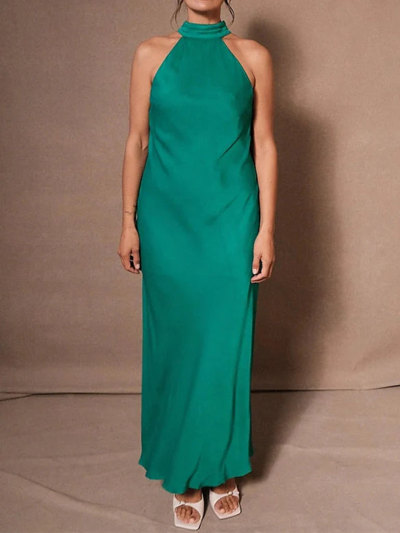 Sheath/Column Halter Neck Sleeveless  Ankle-Length Wedding Guest Dresses - Image 4