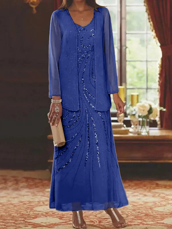 Sheath/Column Mother of the Bride & Groom Dresses with Jacket & Sequins - Image 22
