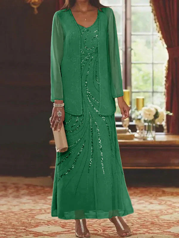 Sheath/Column Mother of the Bride & Groom Dresses with Jacket & Sequins - Image 27