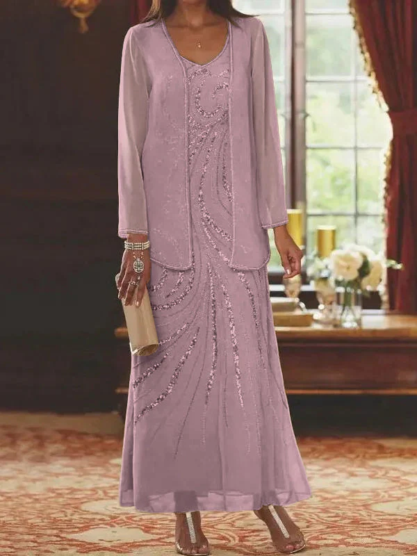 Sheath/Column Mother of the Bride & Groom Dresses with Jacket & Sequins - Image 72
