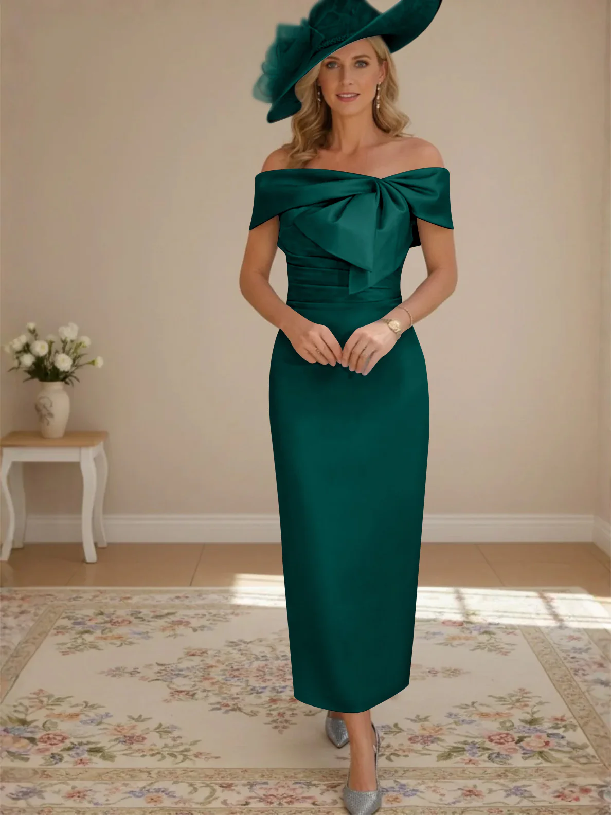 Sheath/Column Off-the-Shoulder Ankle-Length Mother of the Bride Dresses with Bowknot - Image 64