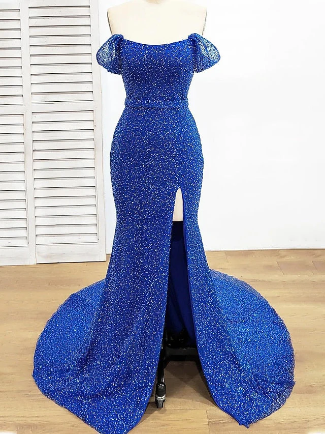 Sheath/Column Off-the-Shoulder Floor-length Prom Dresses - Image 3