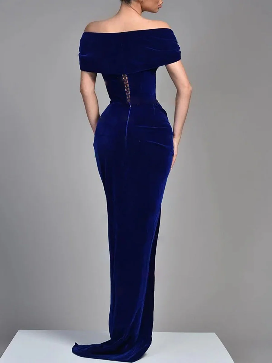 Sheath/Column Off-the-Shoulder Floor-length Prom Dresses - Image 3