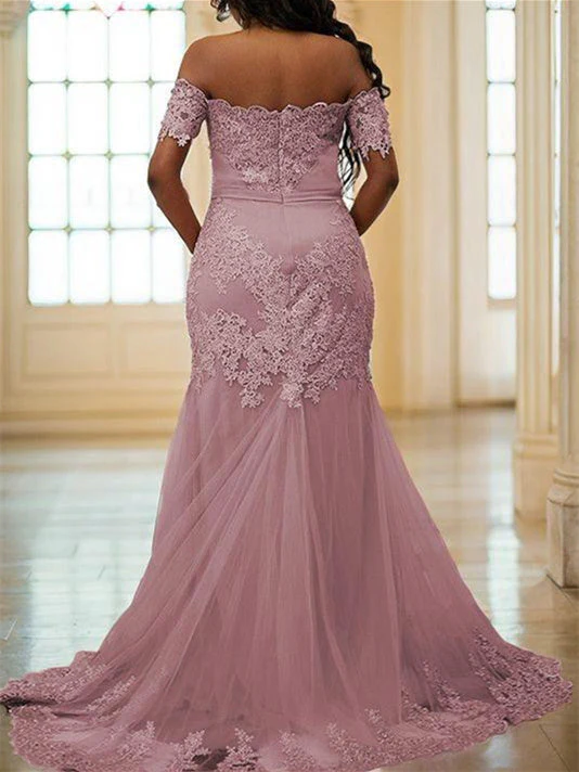 Sheath/Column Off-the-Shoulder Floor-length Prom Dresses - Image 2