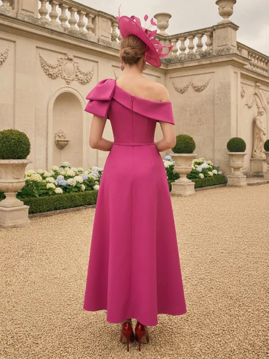 Sheath/Column Off-the-Shoulder Mother of the Bride Dresses Stretch Satin Ankle-Length Sleeveless Watteau Train Bowknot - Image 2