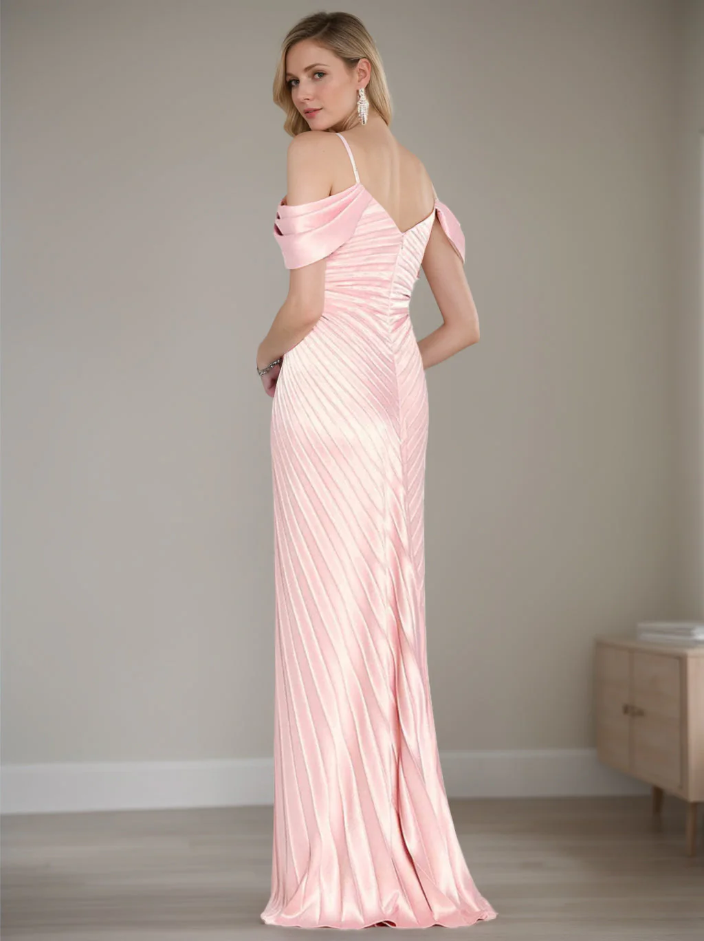 Sheath/Column Off-the-Shoulder Scoop Short Sleeves Floor-Length Mother of The Bride Dresses With Ruffles - Image 2