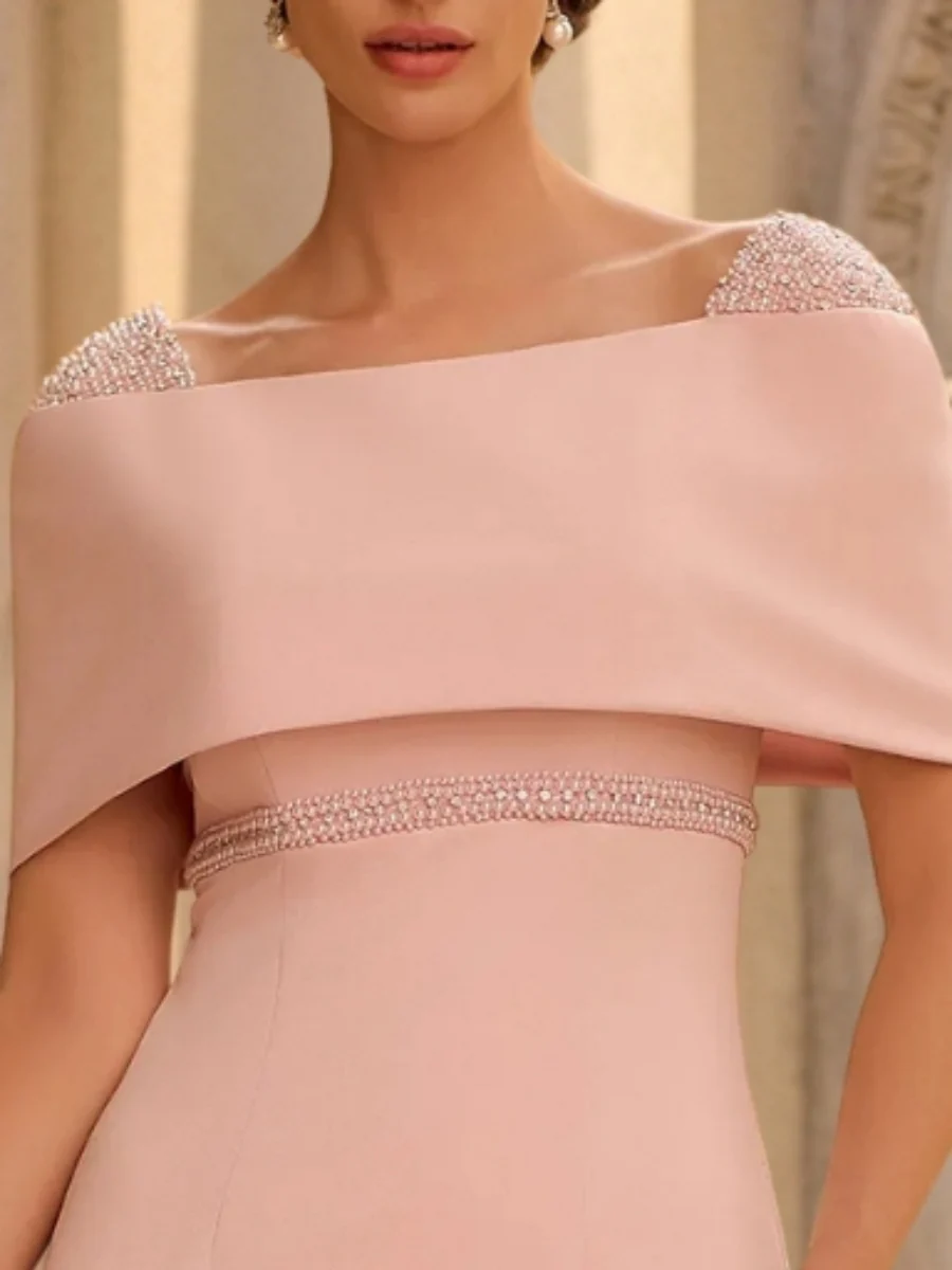 Sheath/Column Off-the-Shoulder Stretch Satin Mother of the Bride Dresses Ankle-Length Sleeveless Sequins - Image 3