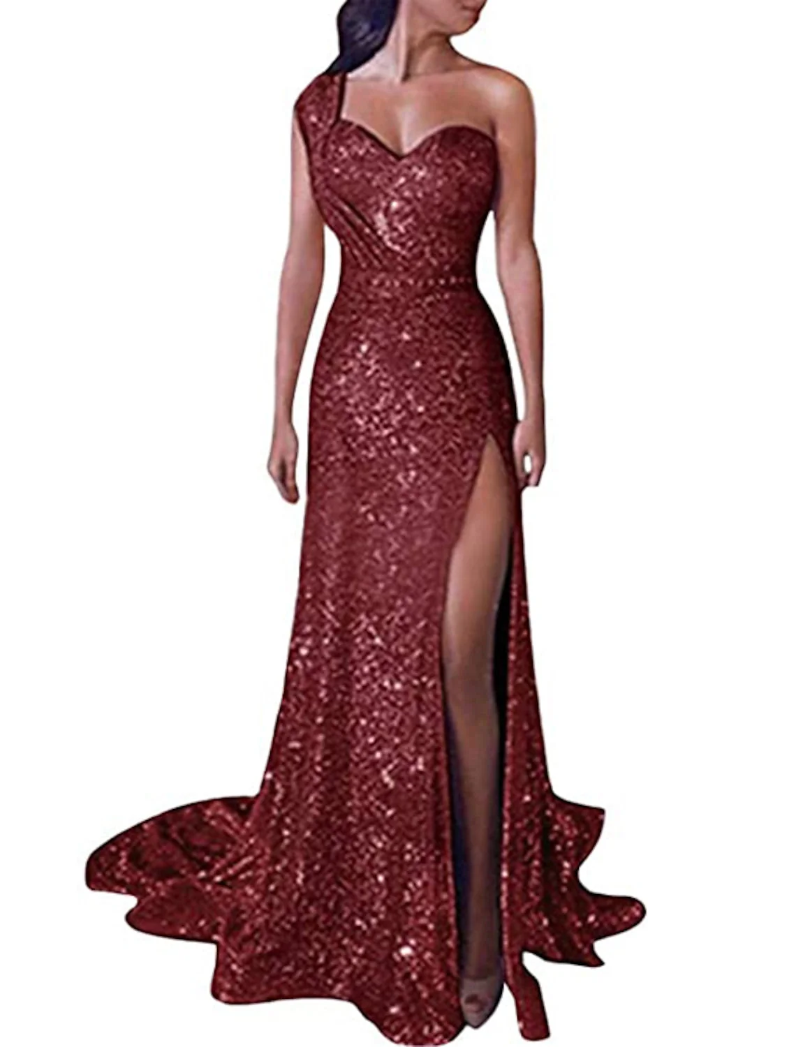 Sheath/Column One-Shoulder Floor-length Long Prom Dresses With Split Side - Image 2