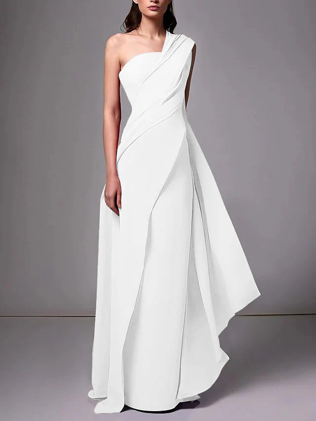 Sheath/Column One-Shoulder Sleeveless Evening Dresses With Pleats Ruched - Image 20