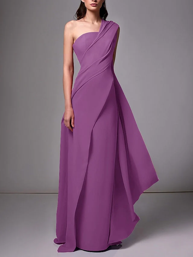 Sheath/Column One-Shoulder Sleeveless Evening Dresses With Pleats Ruched - Image 6