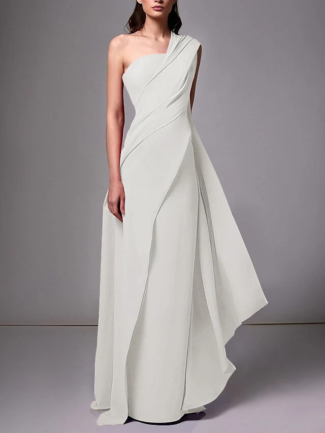 Sheath/Column One-Shoulder Sleeveless Evening Dresses With Pleats Ruched - Image 8