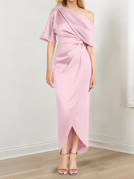 Sheath/Column One-Shoulder Short Sleeves Asymmetrical Mother of the Bride Dresses with Ruffles - Image 10