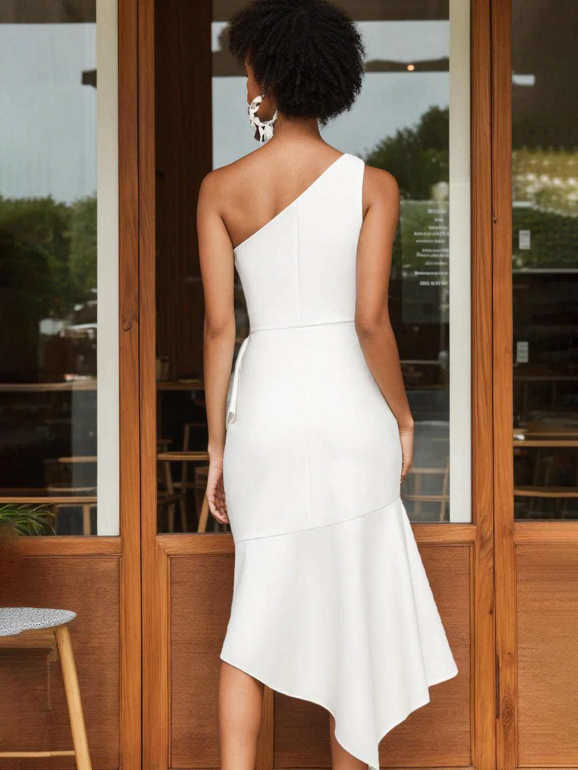 Sheath/Column One-shoulder Sleeveless Asymmetric Wedding Dress With Ruched - Image 2