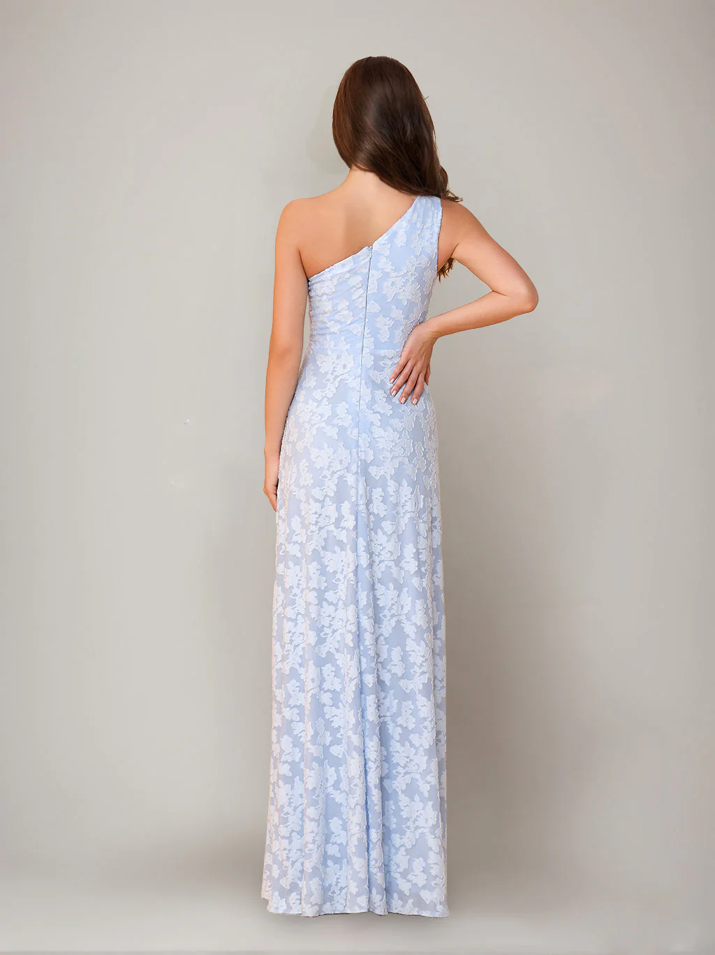 Sheath/Column One-Shoulder Sleeveless Floor-Length Bridesmaid Dresses with Split Side & Sash - Image 4