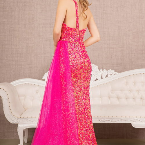 Sheath/Column One-Shoulder Sleeveless Floor-Length Long Prom Dresses with Split Side Sequins - Image 2