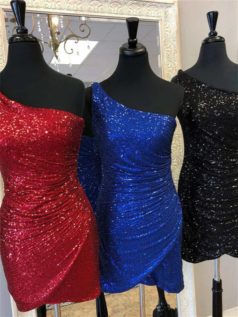 Sheath/Column One-Shoulder Sleeveless Short/Mini Party Dance Cocktail Homecoming Dress With Pleats - Image 2