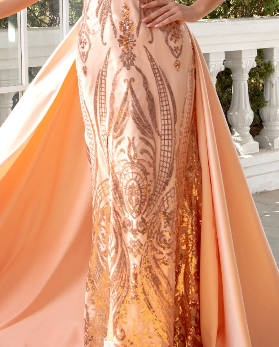 Sheath/Column Plunge V-Neck Sleeveless Floor-Length Evening Dresses with Watteau Train & Sequins & Slit - Image 8