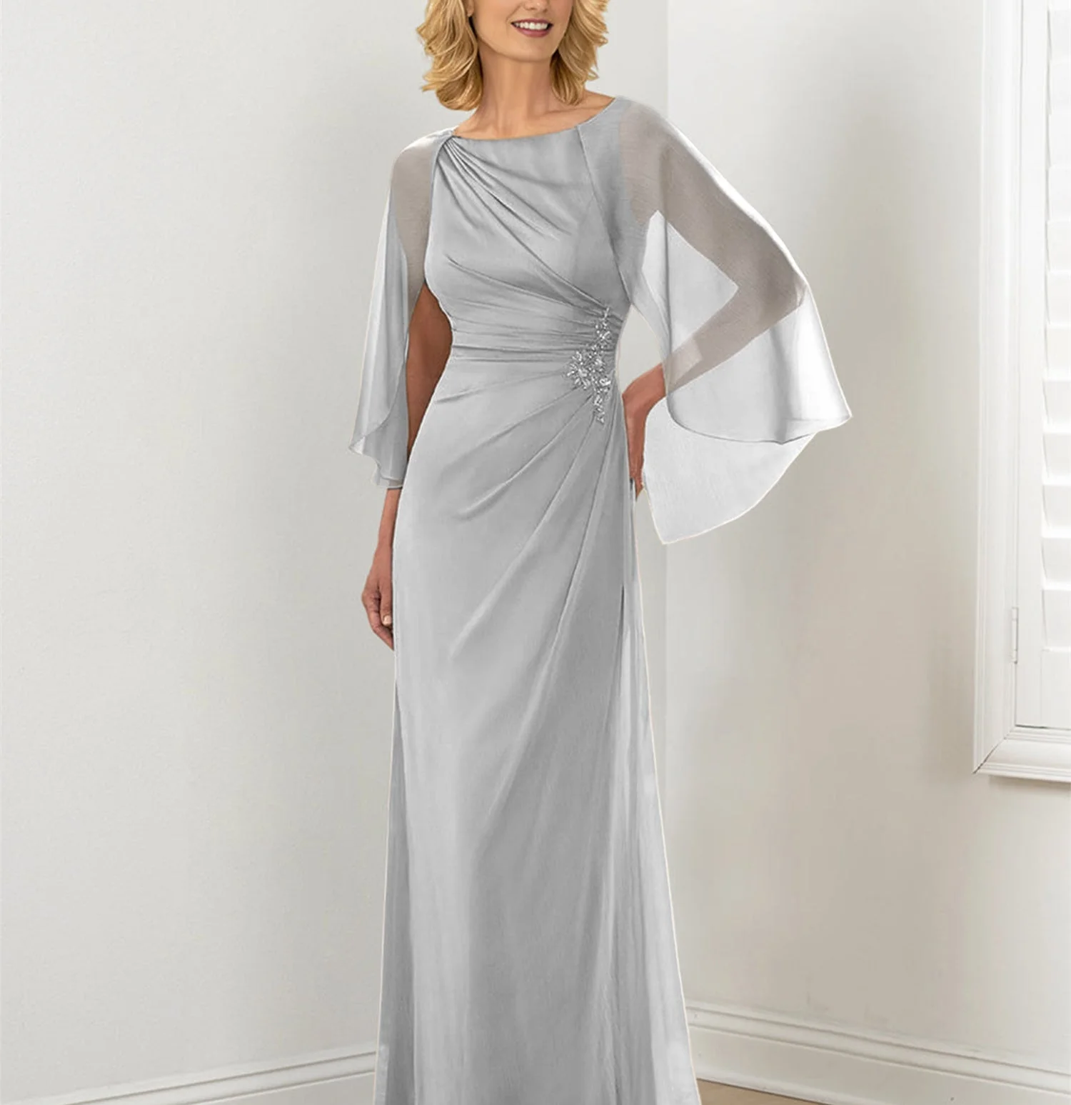 Sheath/Column Round Neck Mother of the Bride Dresses with Ruched - Image 10