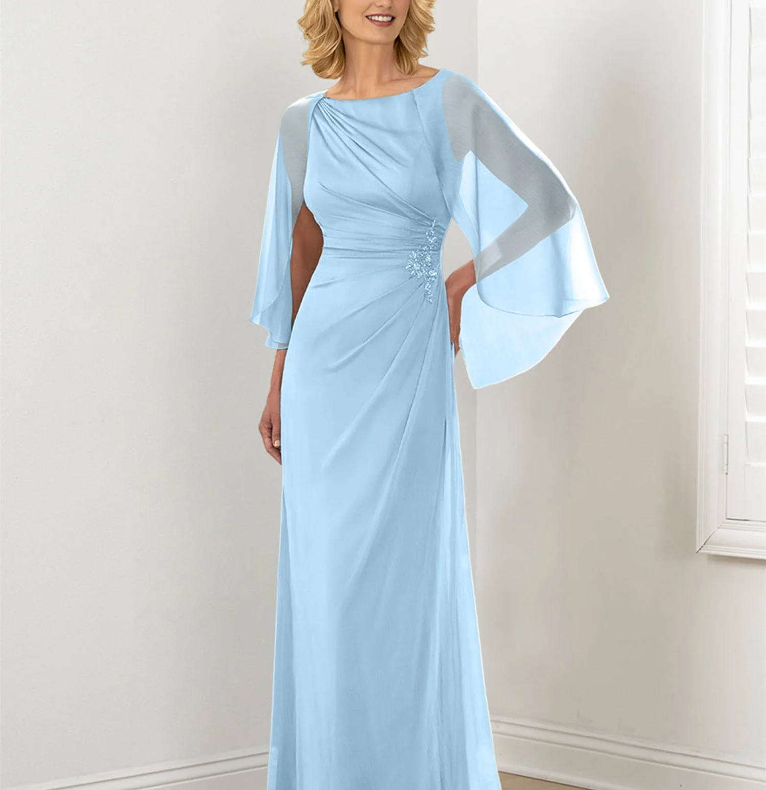 Sheath/Column Round Neck Mother of the Bride Dresses with Ruched - Image 11