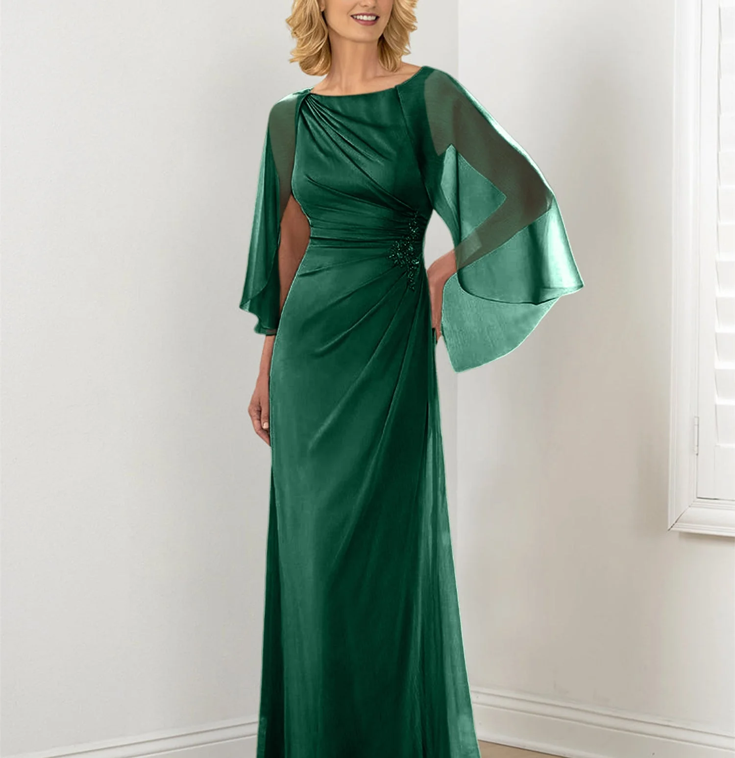 Sheath/Column Round Neck Mother of the Bride Dresses with Ruched - Image 5