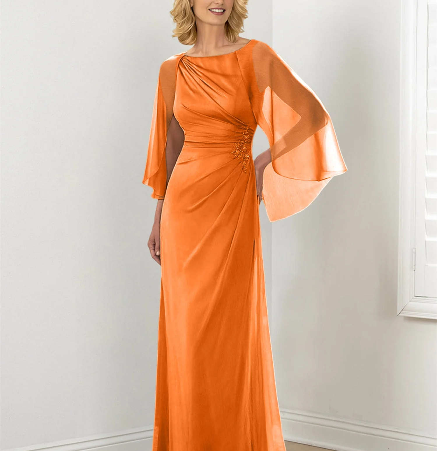 Sheath/Column Round Neck Mother of the Bride Dresses with Ruched - Image 6