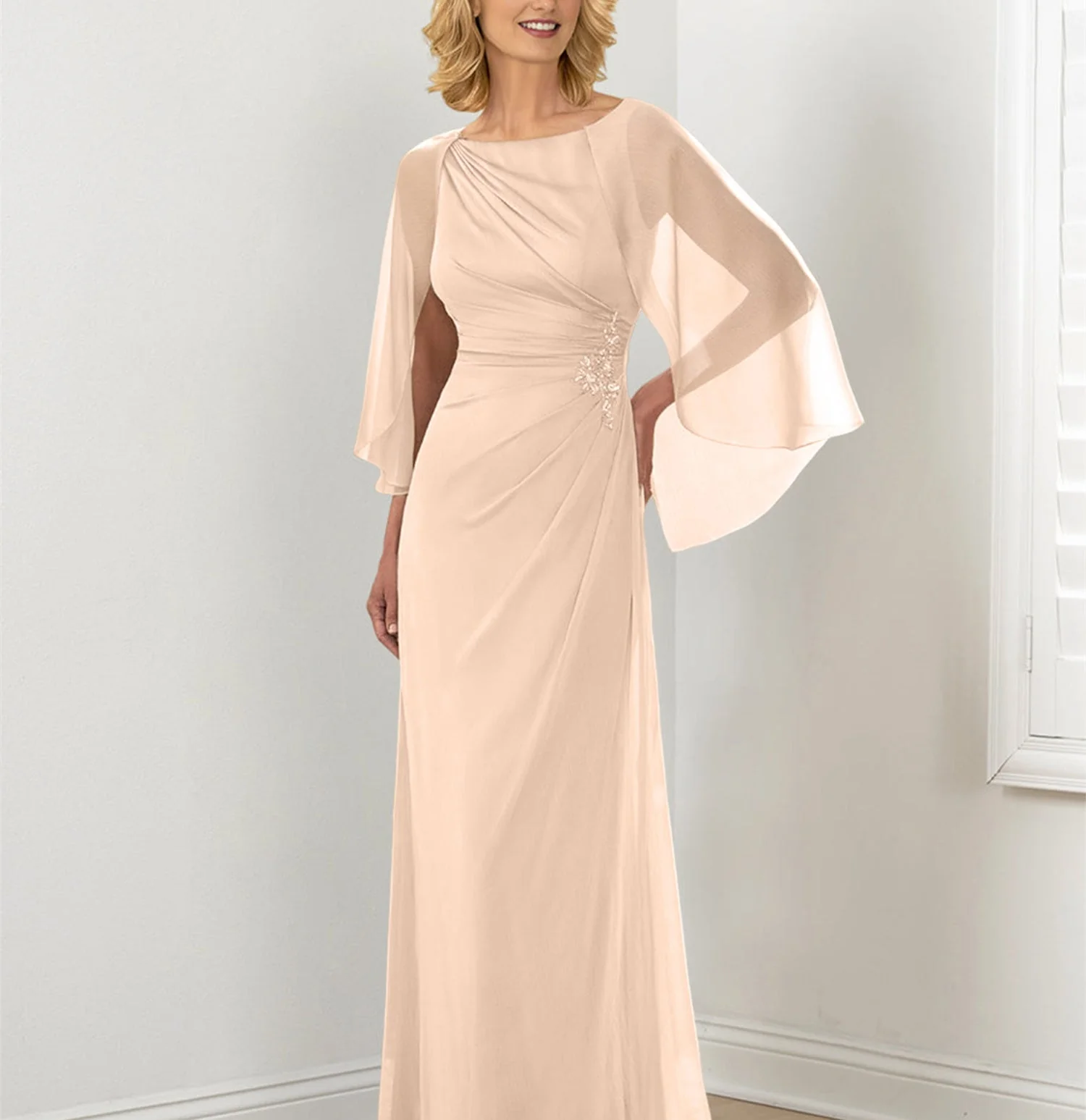 Sheath/Column Round Neck Mother of the Bride Dresses with Ruched - Image 7