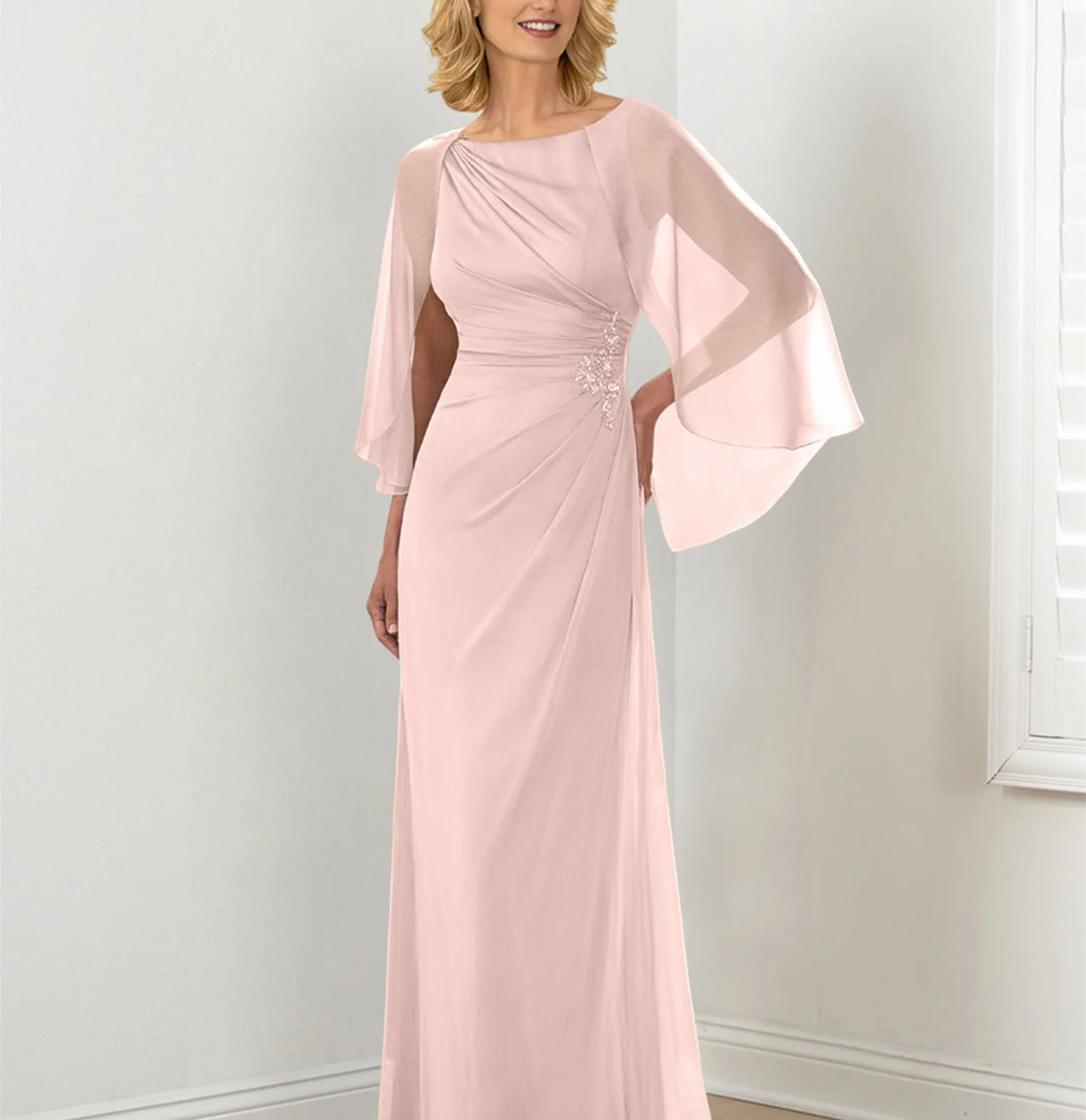Sheath/Column Round Neck Mother of the Bride Dresses with Ruched - Image 8
