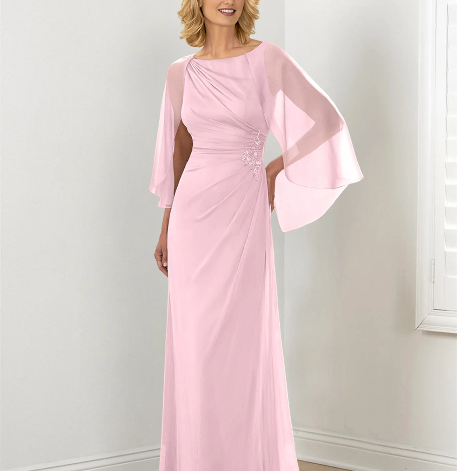 Sheath/Column Round Neck Mother of the Bride Dresses with Ruched - Image 9