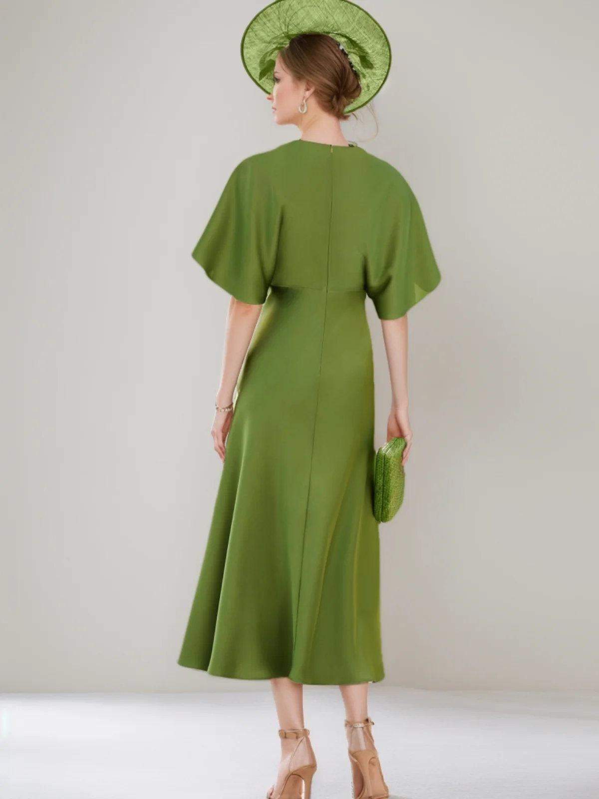 A-Line/Princess Round Neck Tea-Length Cape Sleeves Mother of the Bride Dresses with Floral - Image 2