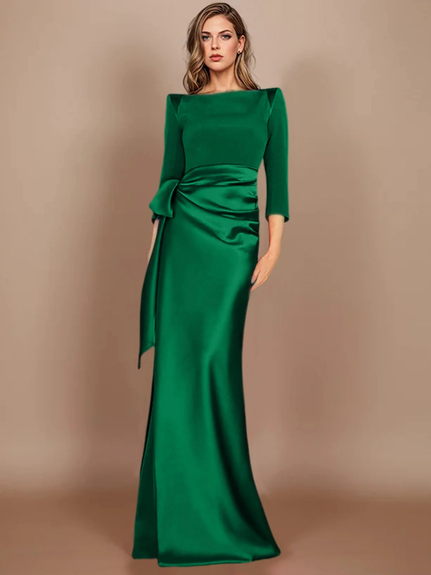 Sheath/Column Scoop 3/4 Length Sleeves Floor-Length Mother of the Bride Dresses with Bow - Image 11