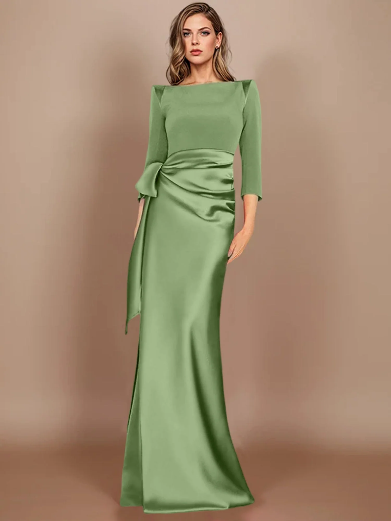 Sheath/Column Scoop 3/4 Length Sleeves Floor-Length Mother of the Bride Dresses with Bow - Image 12