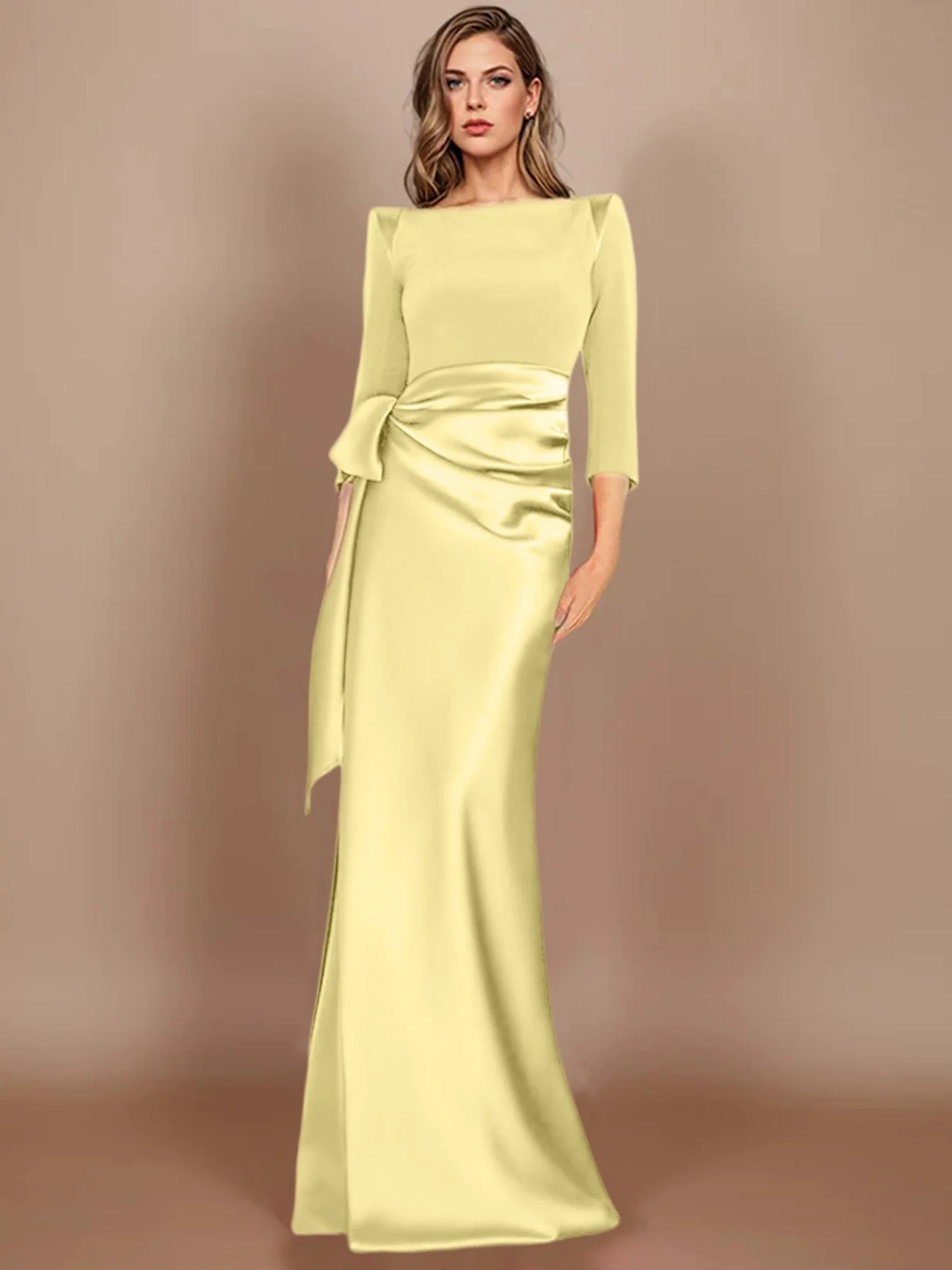 Sheath/Column Scoop 3/4 Length Sleeves Floor-Length Mother of the Bride Dresses with Bow - Image 17