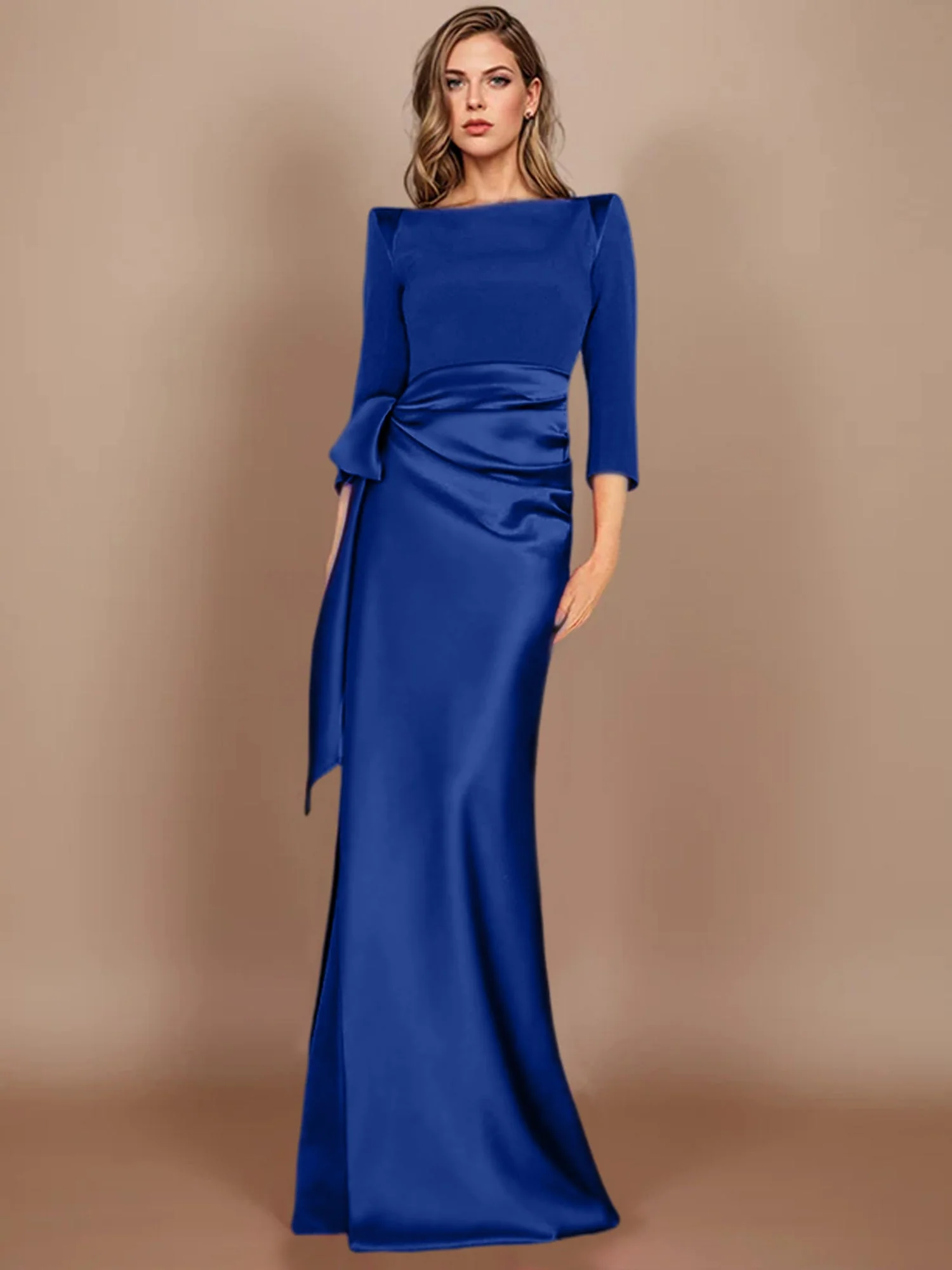 Sheath/Column Scoop 3/4 Length Sleeves Floor-Length Mother of the Bride Dresses with Bow - Image 19