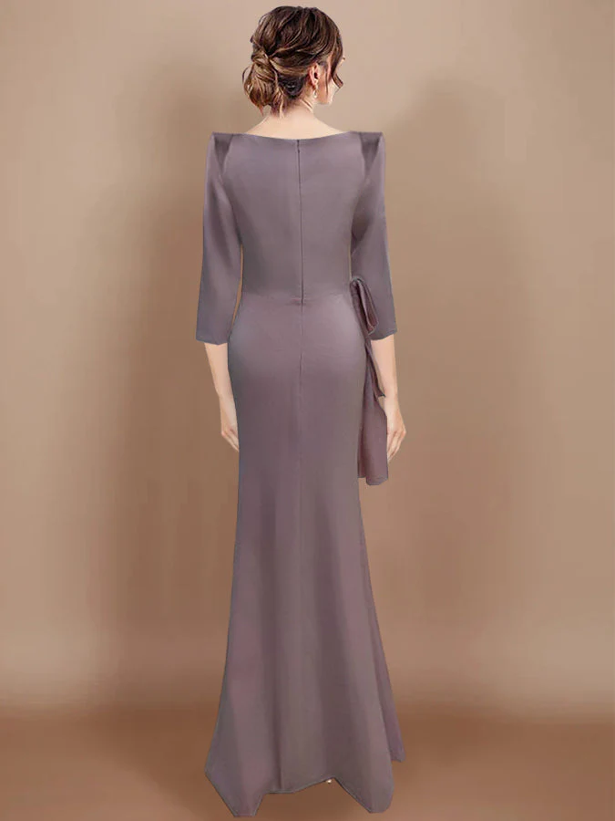 Sheath/Column Scoop 3/4 Length Sleeves Floor-Length Mother of the Bride Dresses with Bow - Image 2