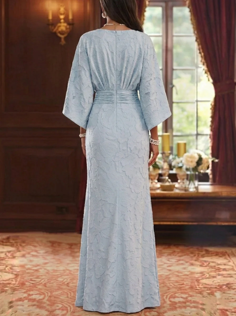 Sheath/Column Scoop Chiffon Floral Mother of the Bride Dresses Floor-Length 3/4 Sleeves Ruched - Image 2