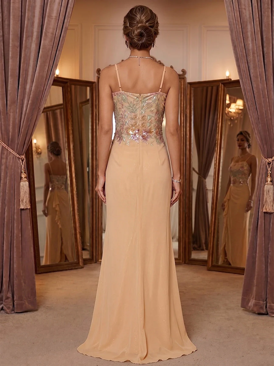 Sheath/Column Scoop Chiffon Mother of the Bride Dresses with Jacket Floral Floor-Length Split Side 3/4 Sleeves - Image 4