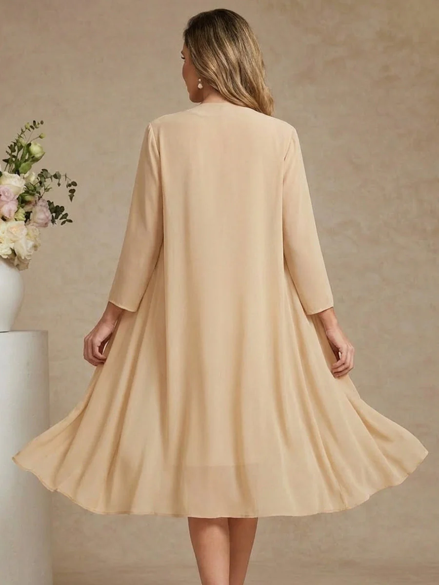 Sheath/Column Scoop Chiffon Mother of the Bride Dresses with Jacket Lace Floral 3/4 Sleeves Knee-Length - Image 2