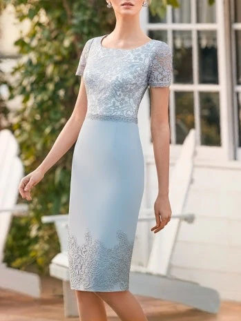 Sheath/Column Scoop Knee-Length Sleeveless Mother of the Bride Dresses with Lace Sash - Image 3