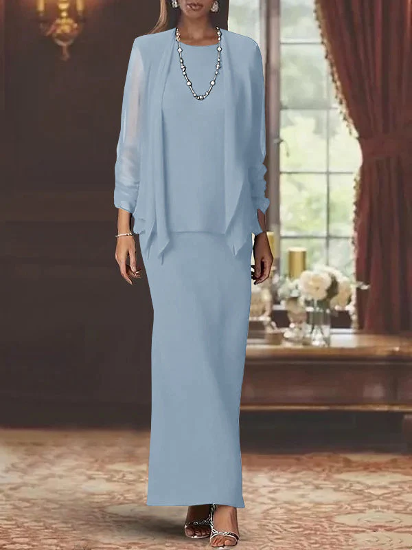 Sheath/Column Scoop Neck Long Sleeves Floor-Length Mother of the Bride Dresses with Jacket - Image 11