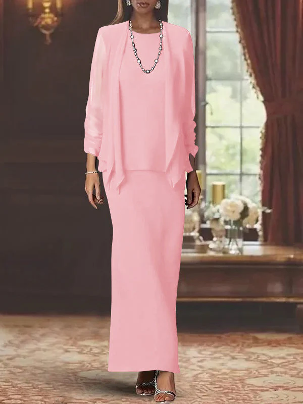 Sheath/Column Scoop Neck Long Sleeves Floor-Length Mother of the Bride Dresses with Jacket - Image 14
