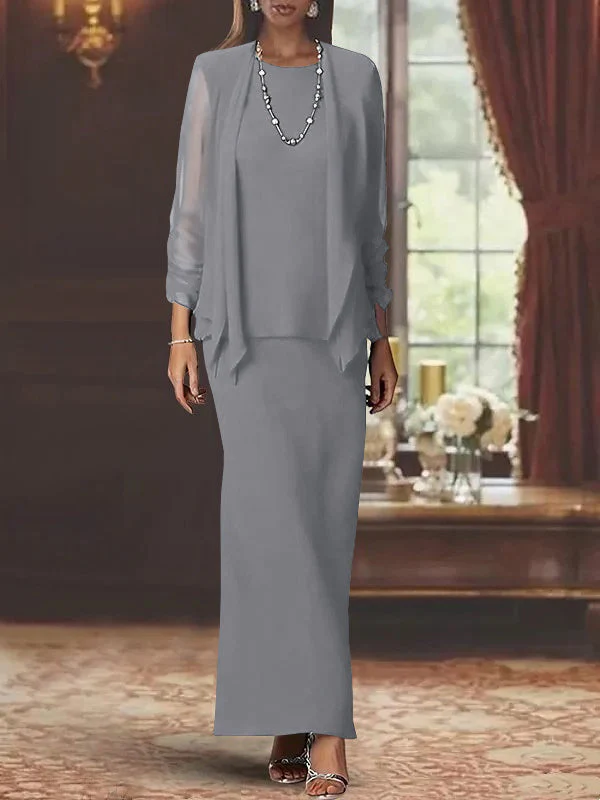 Sheath/Column Scoop Neck Long Sleeves Floor-Length Mother of the Bride Dresses with Jacket - Image 16