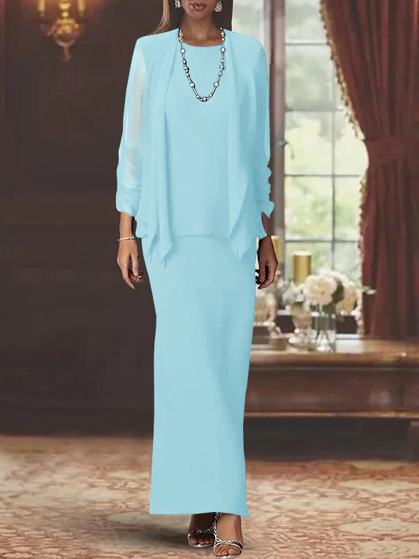Sheath/Column Scoop Neck Long Sleeves Floor-Length Mother of the Bride Dresses with Jacket - Image 32