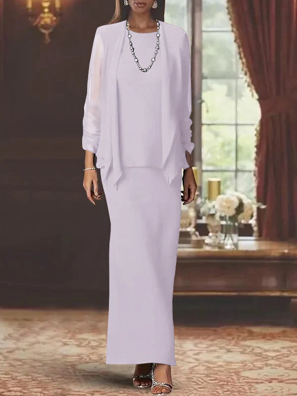 Sheath/Column Scoop Neck Long Sleeves Floor-Length Mother of the Bride Dresses with Jacket - Image 33