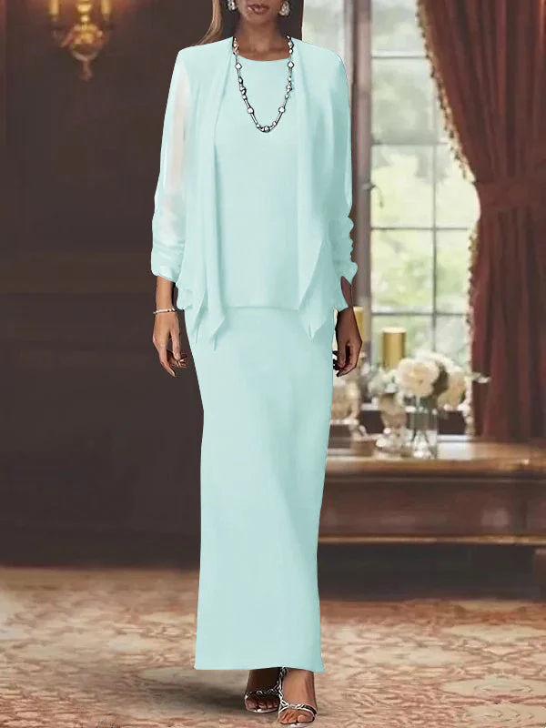 Sheath/Column Scoop Neck Long Sleeves Floor-Length Mother of the Bride Dresses with Jacket - Image 48