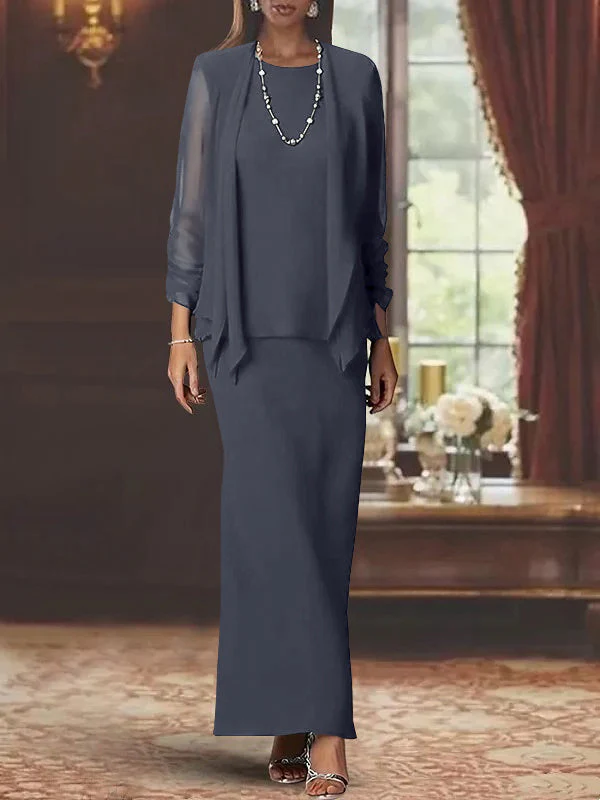 Sheath/Column Scoop Neck Long Sleeves Floor-Length Mother of the Bride Dresses with Jacket - Image 56