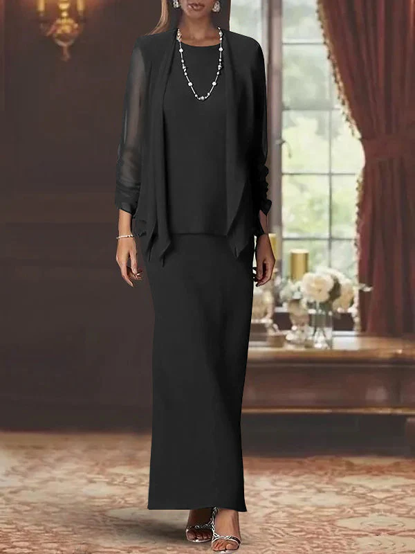 Sheath/Column Scoop Neck Long Sleeves Floor-Length Mother of the Bride Dresses with Jacket - Image 6