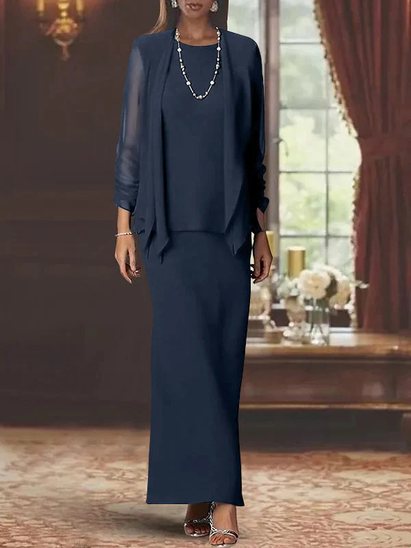 Sheath/Column Scoop Neck Long Sleeves Floor-Length Mother of the Bride Dresses with Jacket - Image 7