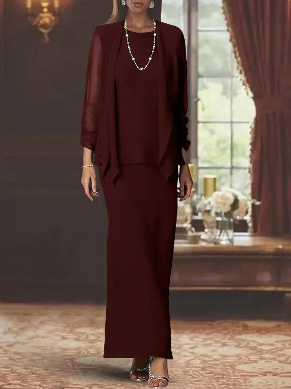 Sheath/Column Scoop Neck Long Sleeves Floor-Length Mother of the Bride Dresses with Jacket - Image 9